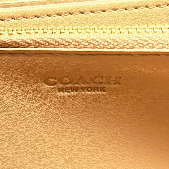 Auth COACH Long Zip Around Wallet Star Print CW479 Cream Gold Leather - - Picture 5 of 8